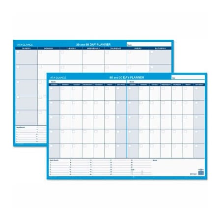 At-A-Glance AT-A-GLANCE 30/60-Day Undated Horizontal Erasable Wall Planner, 36 x 24, White/Blue PM23328
